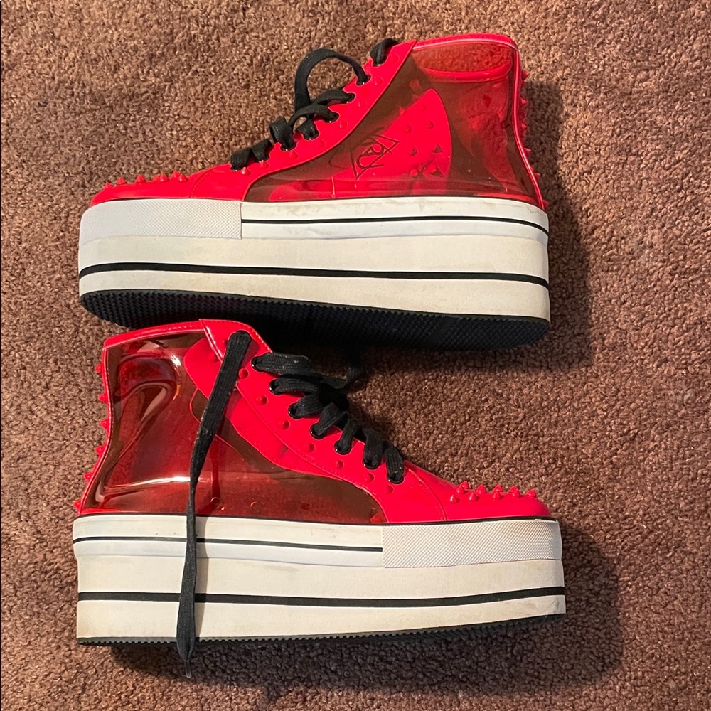 YRU Red Transparent Platform Sneakers